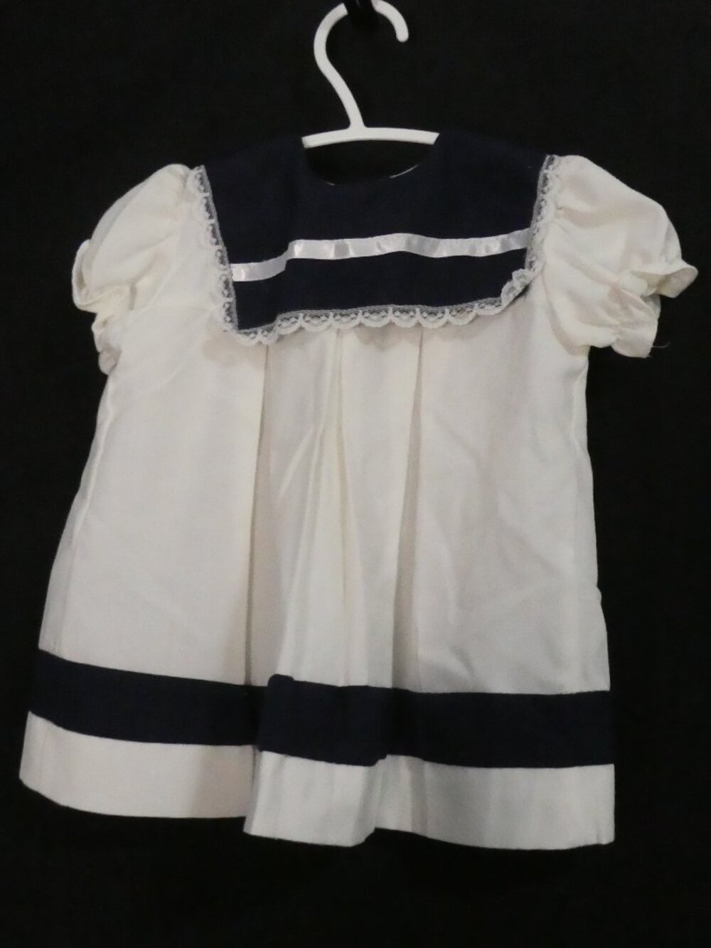 Vintage JILLY Made In Canada Baby Girl Sailor Dress White Navy - 18 months